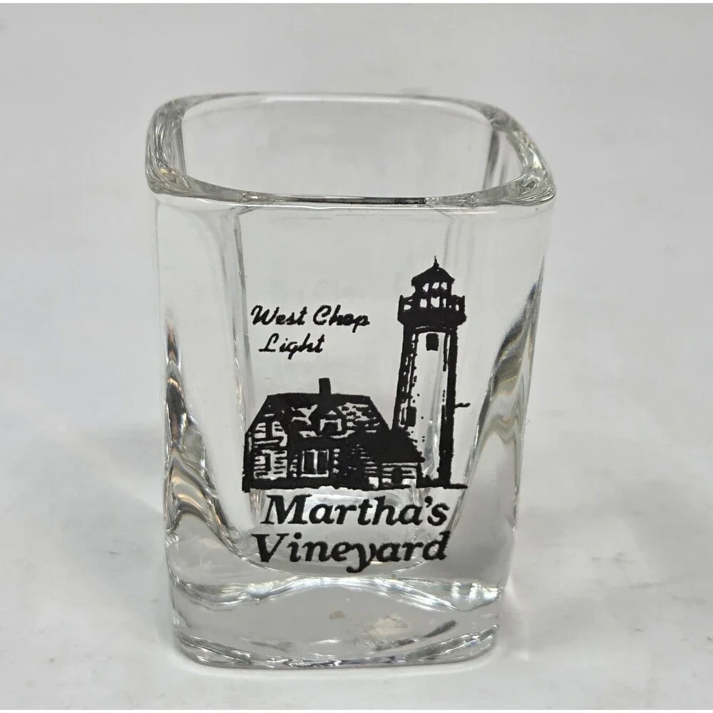 Vintage Martha's Vineyard West Chop Lighthouse Souvenir Shot Glass Square